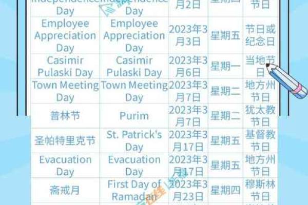 全球节日安排与时间参考